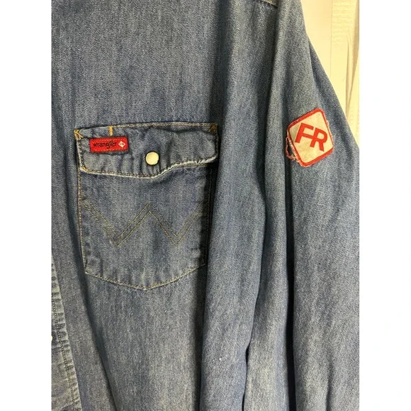Wrangler Flame Resistant Denim Shirt Men's 3XL-Tall Work Western Blue - Picture 4 of 6
